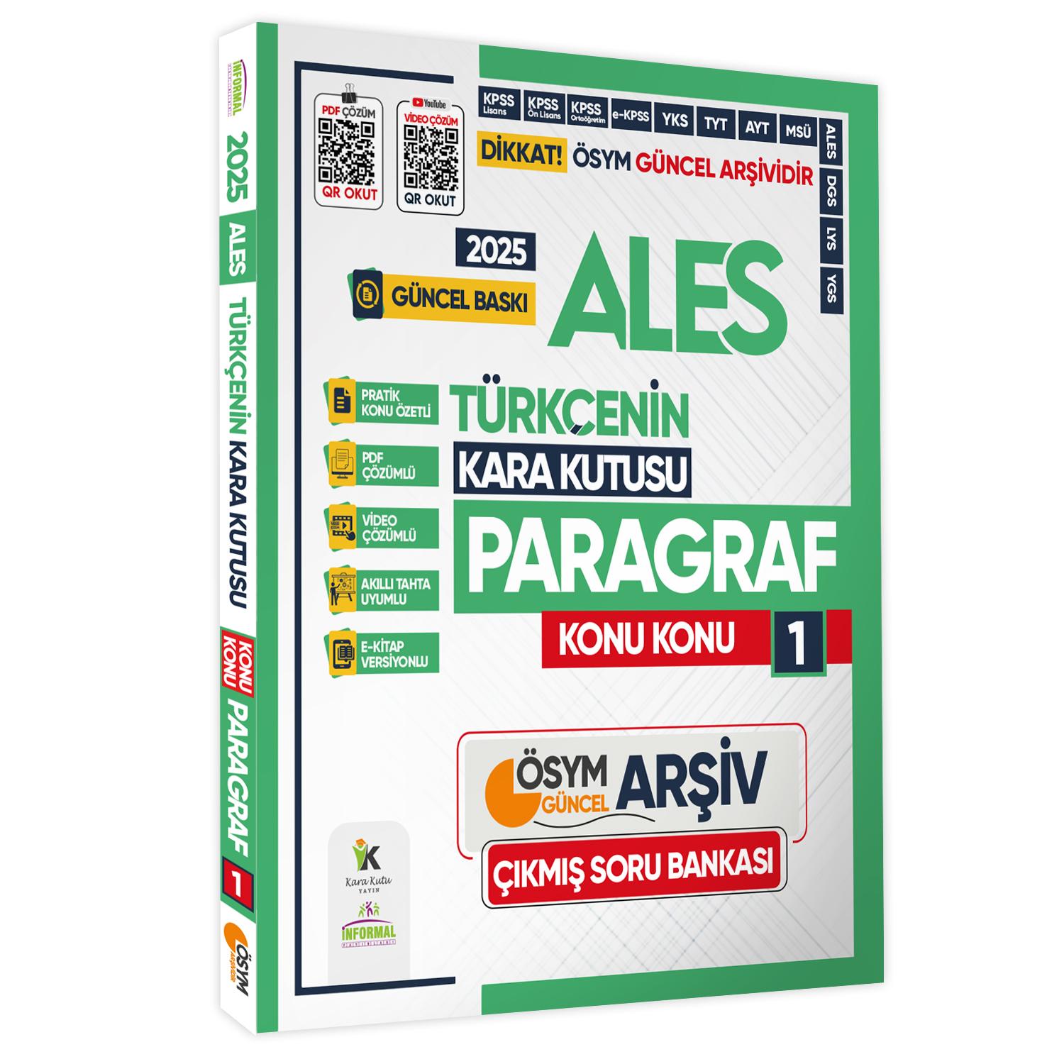 2025 ALES Kara Kutu PARAGRAF ve PROBLEMLER Çıkmış Soru Bankası 2li SET Konu Özetli Video/PDF Çözümlü