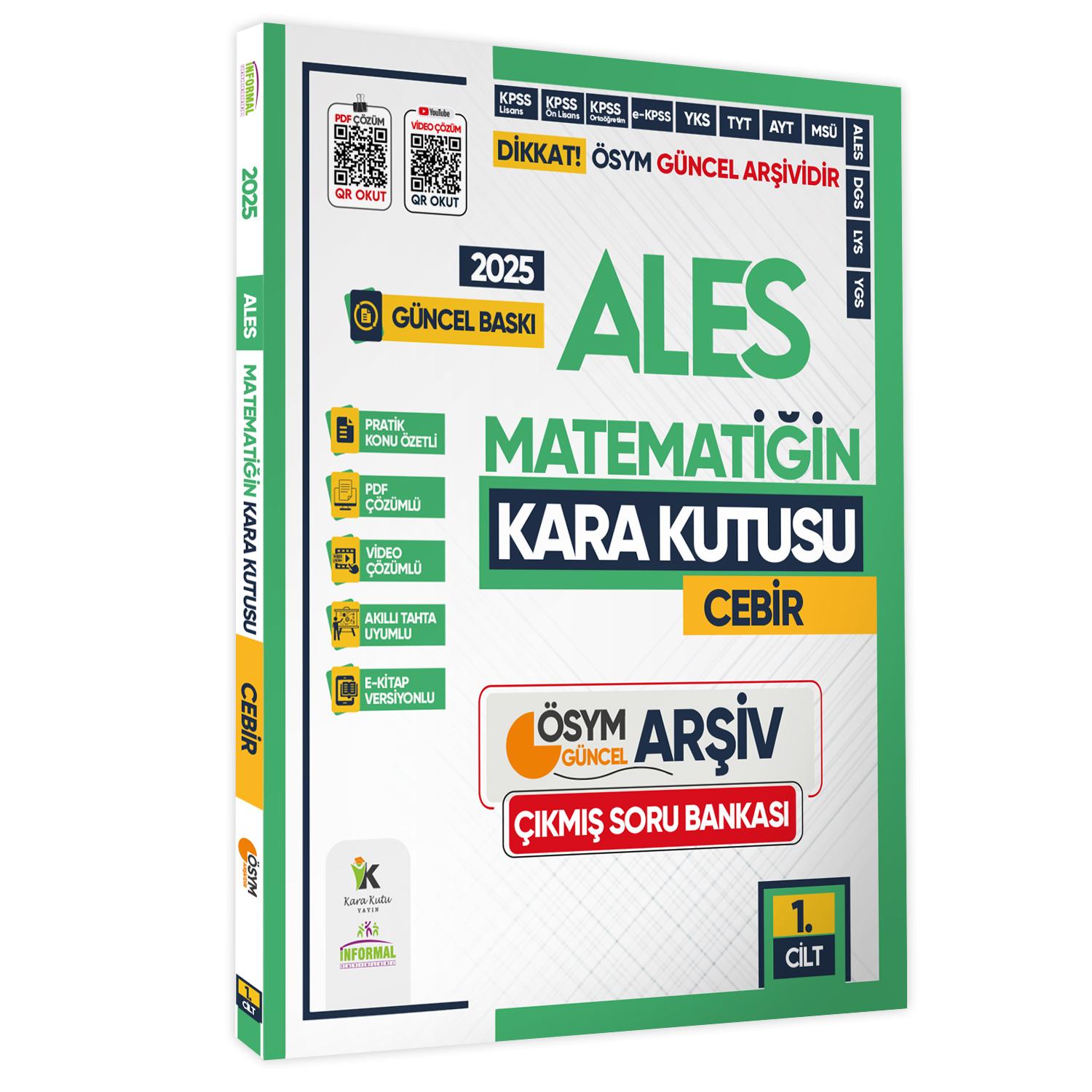 2025 ALES Matematik Kara Kutu 1.Cilt CEBİR ÖSYM Çıkmış Soru Bankası K. Özetli Video/PDF Çözümlü