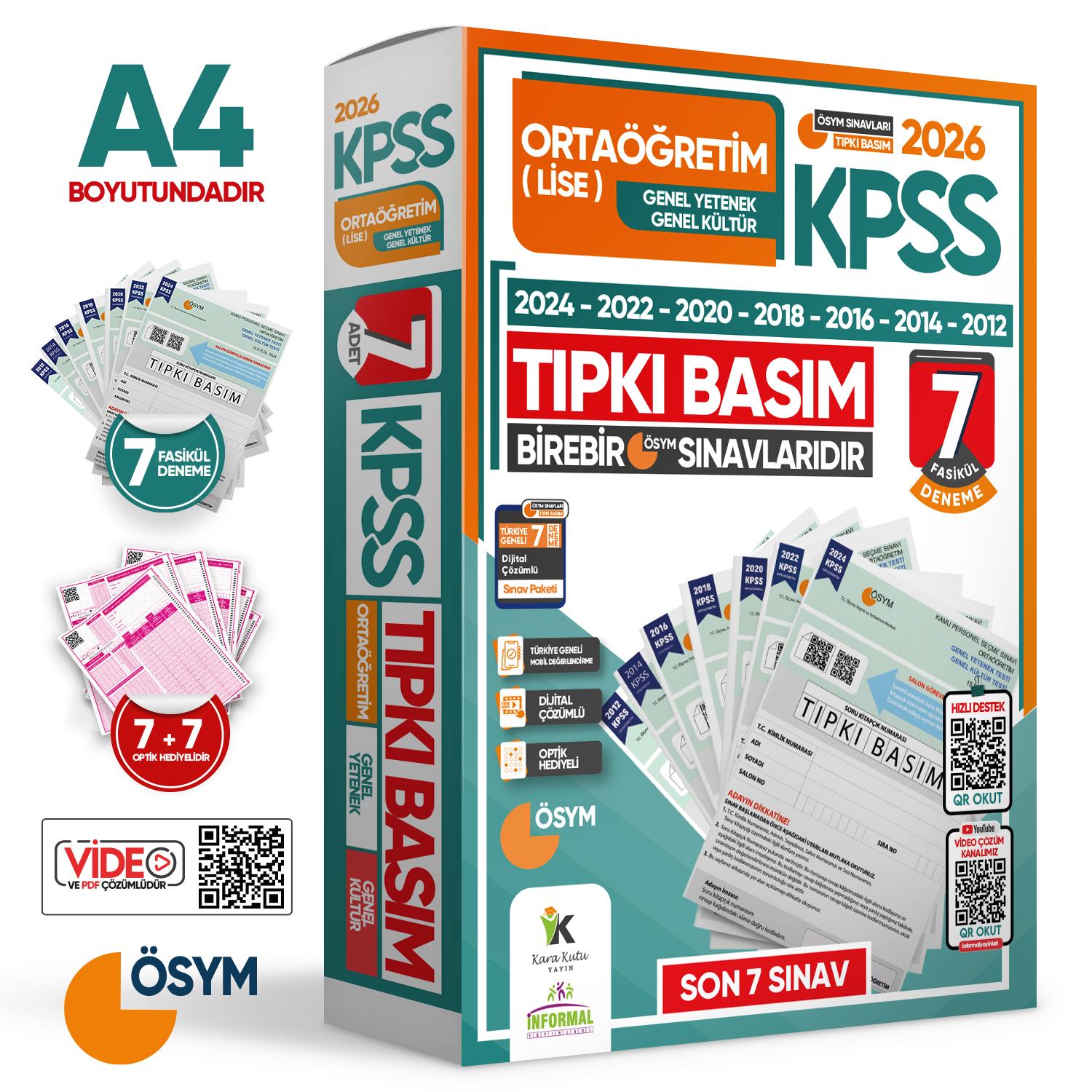 2026 KPSS ORTAÖĞRETİM-LİSE ÖSYM Çıkmış Soru Tıpkı Basım 7li Deneme Paketi TG Dijital Çözümlü