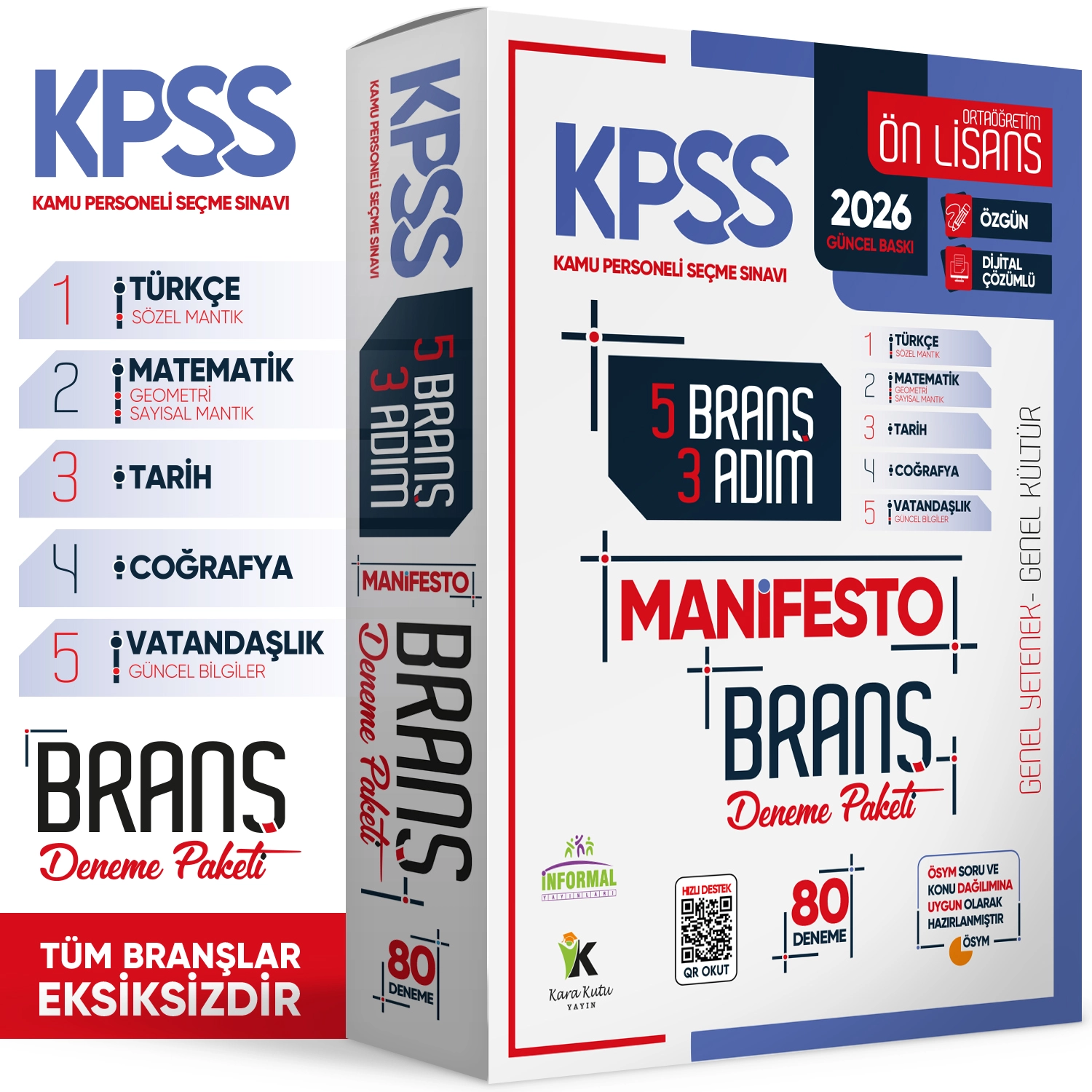 2026 KPSS Ön Lisans - Ortaöğretim 3 Adım 5li Manifesto Dijital Çözümlü Branş Deneme Seti
