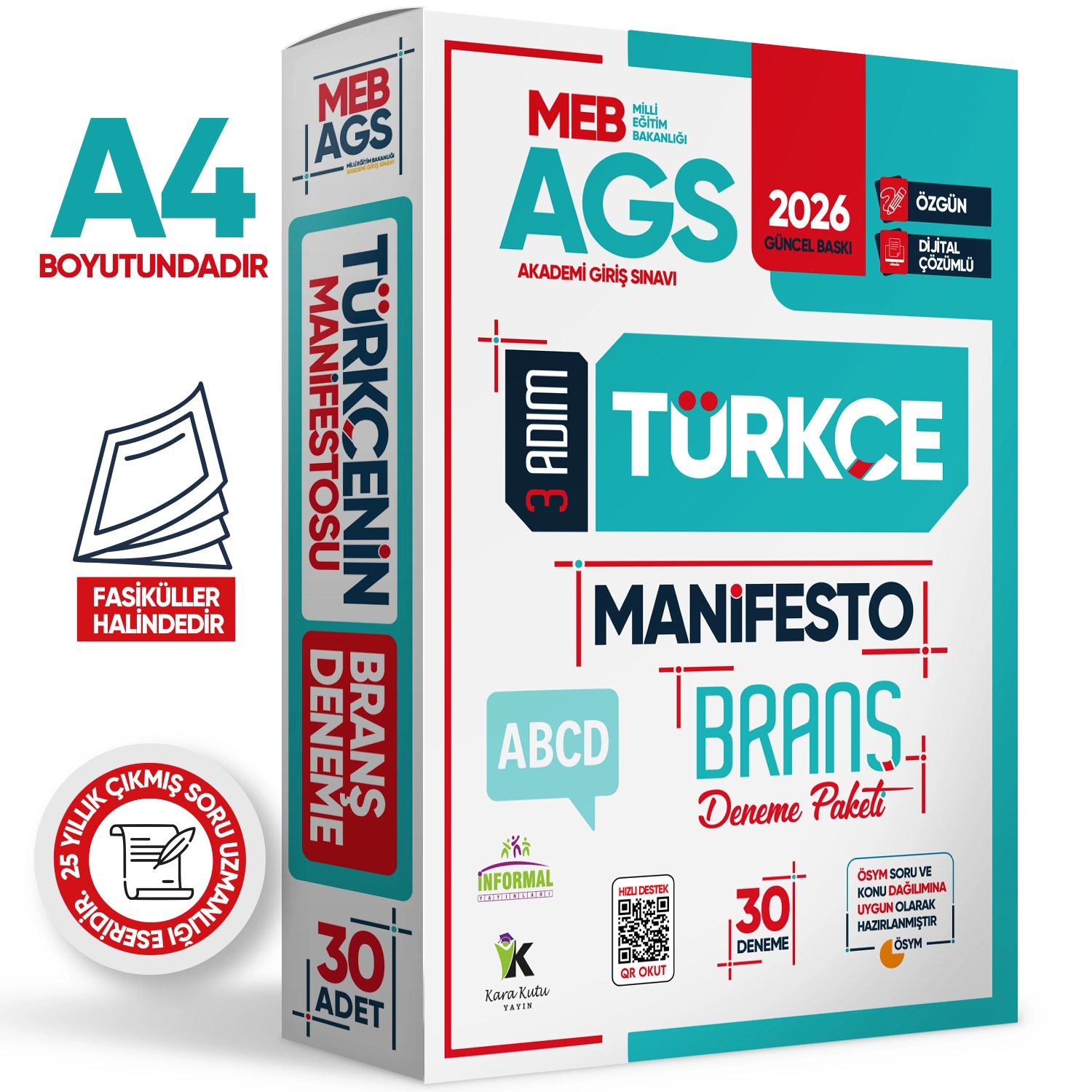 2026 MEB-AGS Türkçe 3 Adım Manifesto Branş Deneme Paketi 30lu