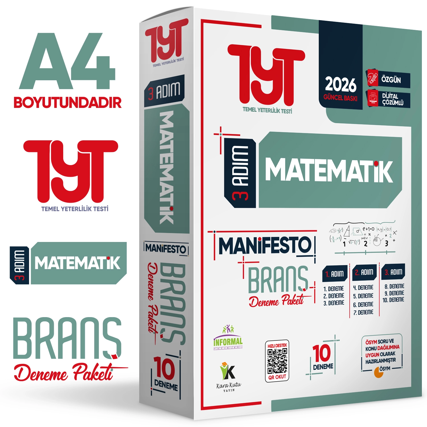 2026 YKS TYT TÜRKÇE-MATEMATİK-SOSYAL-FEN BİLİMLERİ 3 Adım 4lü Manifesto 40 Adet Branş Deneme Seti