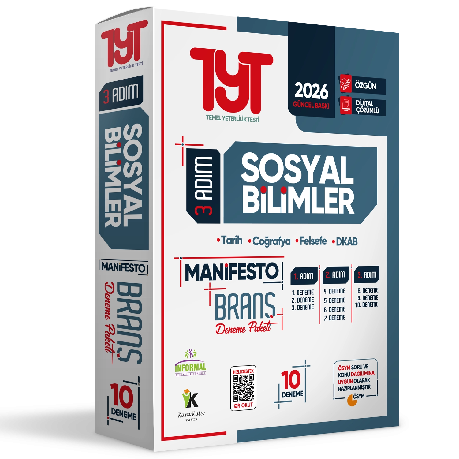 2026 YKS TYT Sosyal Bilimler 3 Adım Manifesto 10 Adet Branş Deneme Paketi Dijital Çözümlü