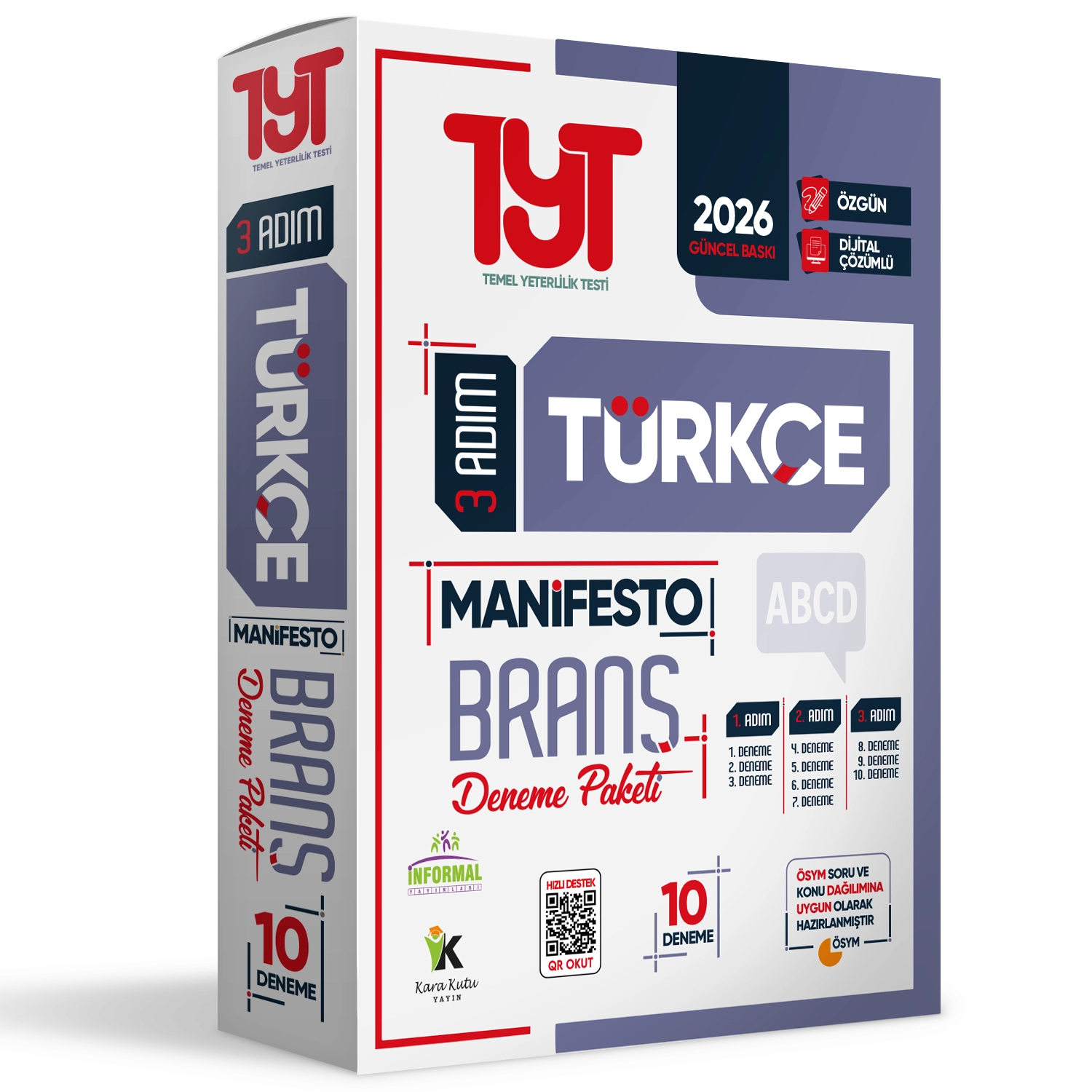 2026 YKS TYT Türkçe 3 Adım Manifesto 10 Adet Branş Deneme Paketi Dijital Çözümlü