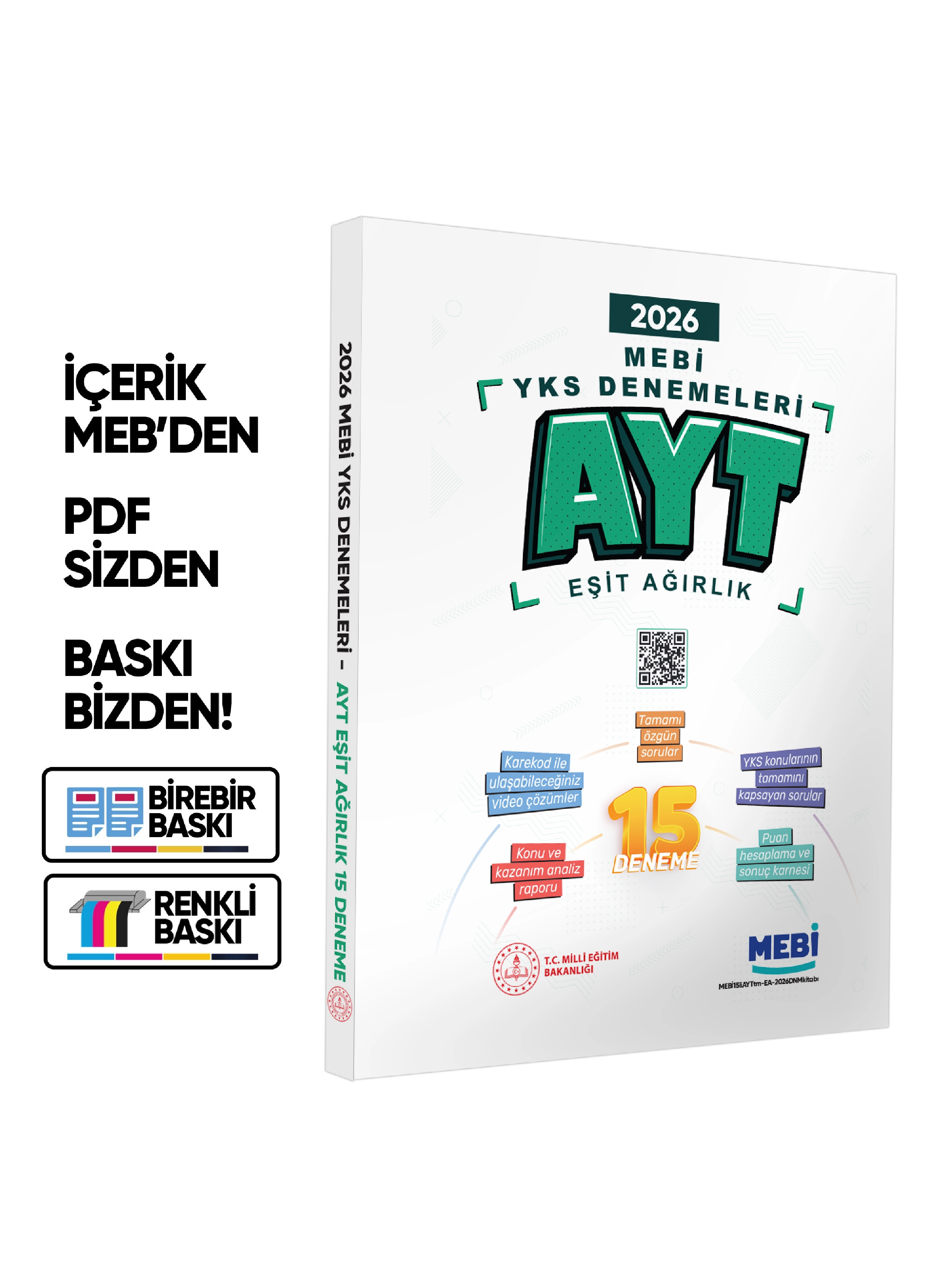 2026 MEBİ YKS-AYT EŞİT AĞIRLIK 15li Deneme Kitabı Video Çözümlü Renkli BASKI ÜCRETİ