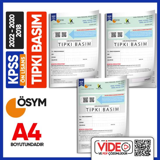 KPSS Önlisans 2018-2020-2022 ÖSYM Tıpkı Basım Çıkmış Soru 3 Kitapçık Seti Video/PDF Çözümlü TG