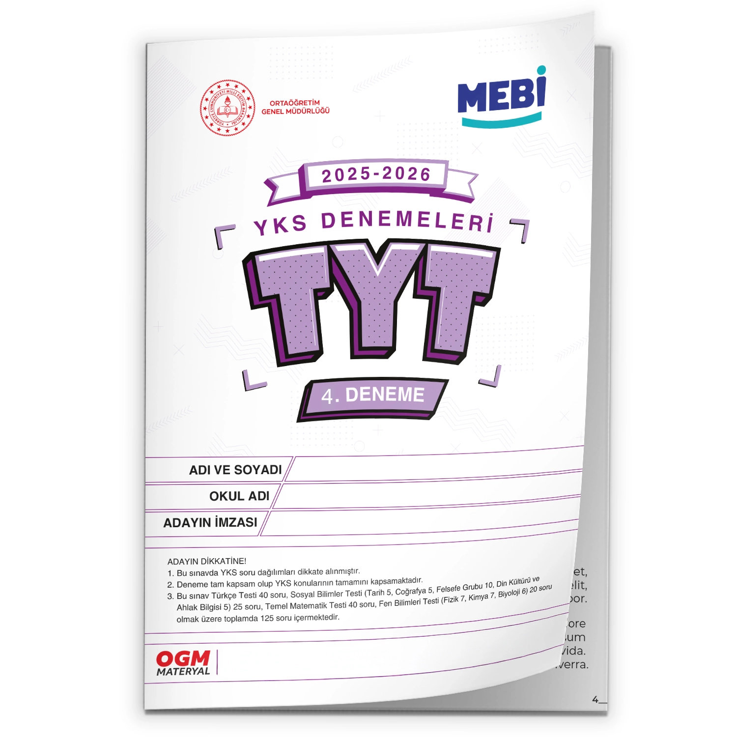 2026 YKS-TYT MEBİ OGM Güncel Seri Online Deneme 12li SET BASKI ÜCRETİ