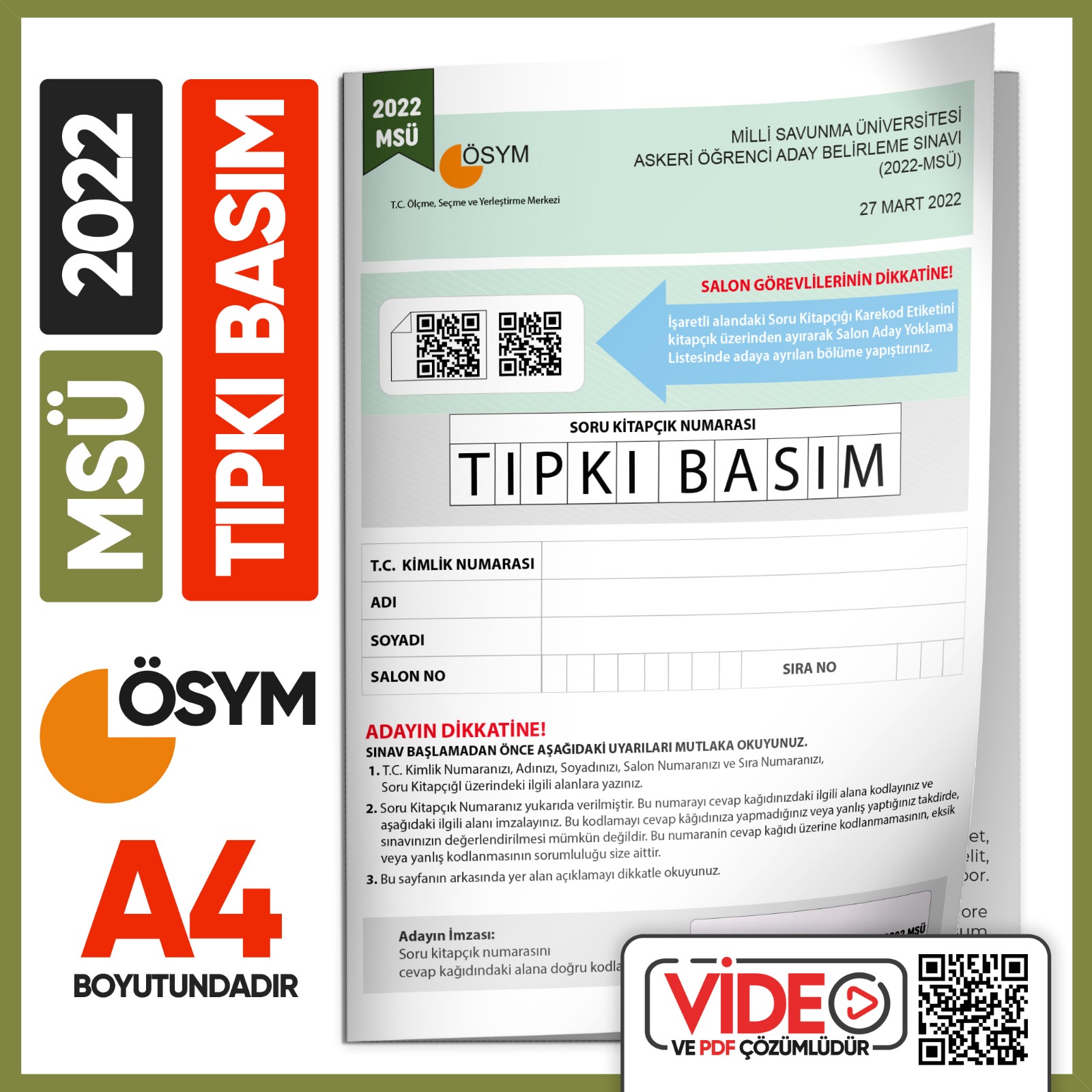 2022 YKS-TYT-AYT-MSÜ ÖSYM Çıkmış Soru Tıpkı Basım 3lü Deneme Kitapçıkları Türkiye G. Video Çözümlü