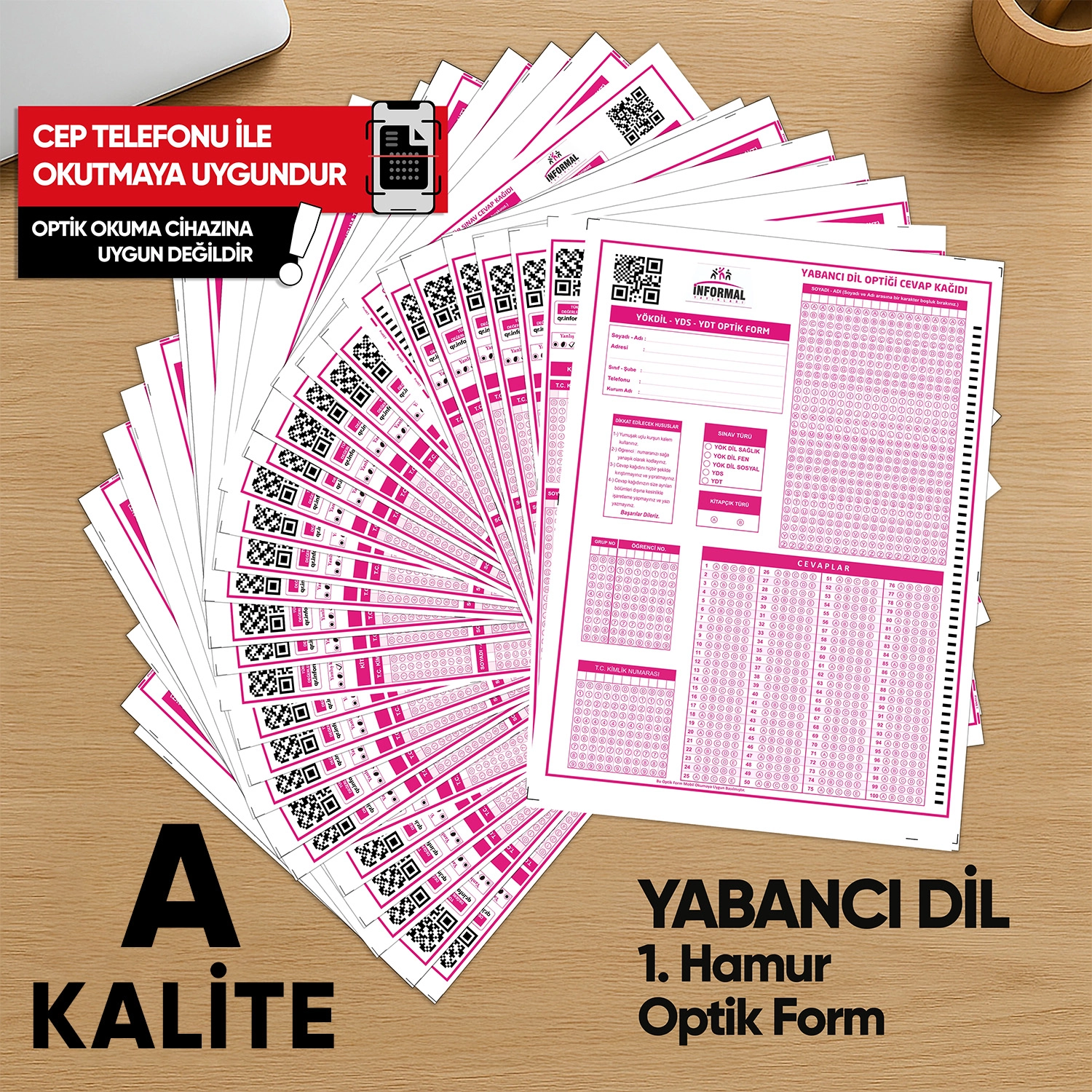 Yabancı Dil (YÖKDİL, YDS ve YDT) Deneme Sınavları İçin 500 Adet Optik Form