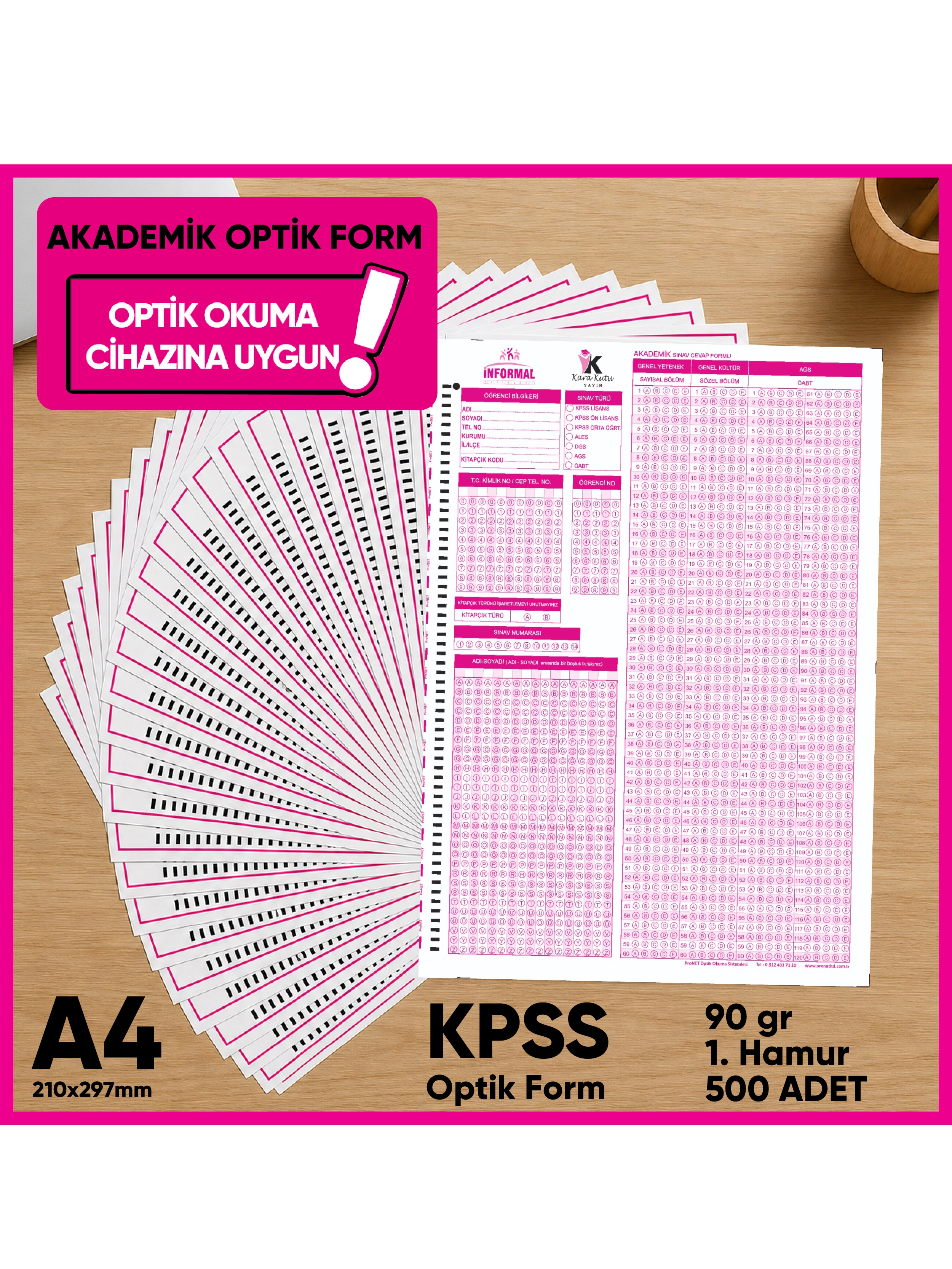 KPSS Deneme Sınavları İçin 500 Adet (90.GR) Akademik Optik Form - Optik Okuma Uyumlu