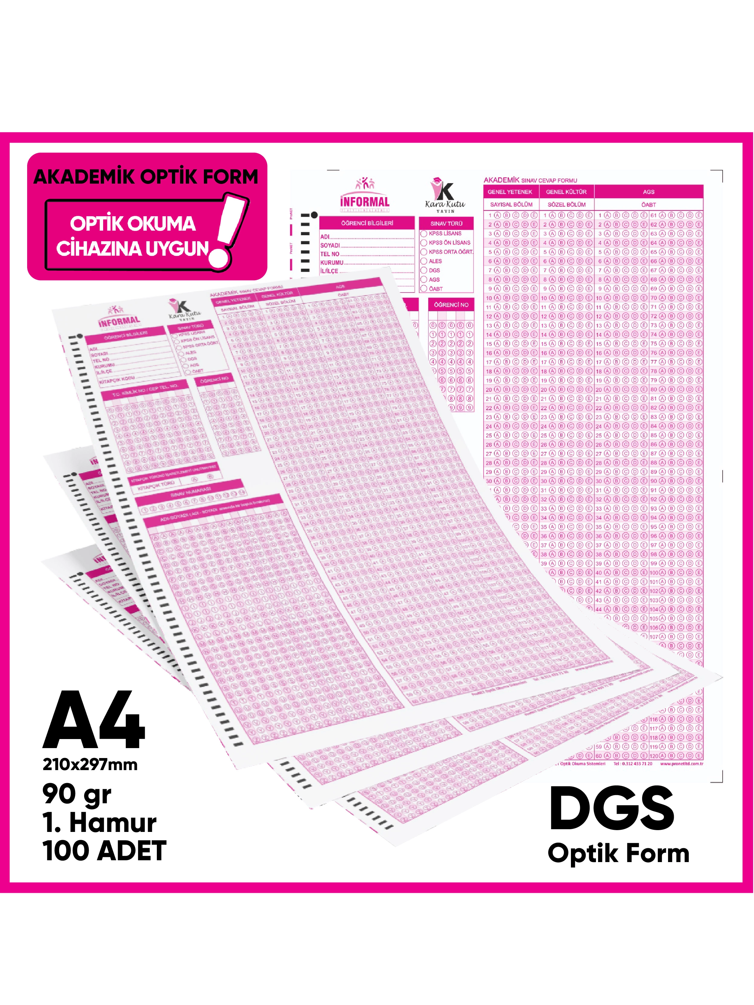 DGS Akademik Değerlendirme Optik Formu (100 Adet - 90 gr - Optik Okuma Cihazlarıyla Uyumlu)