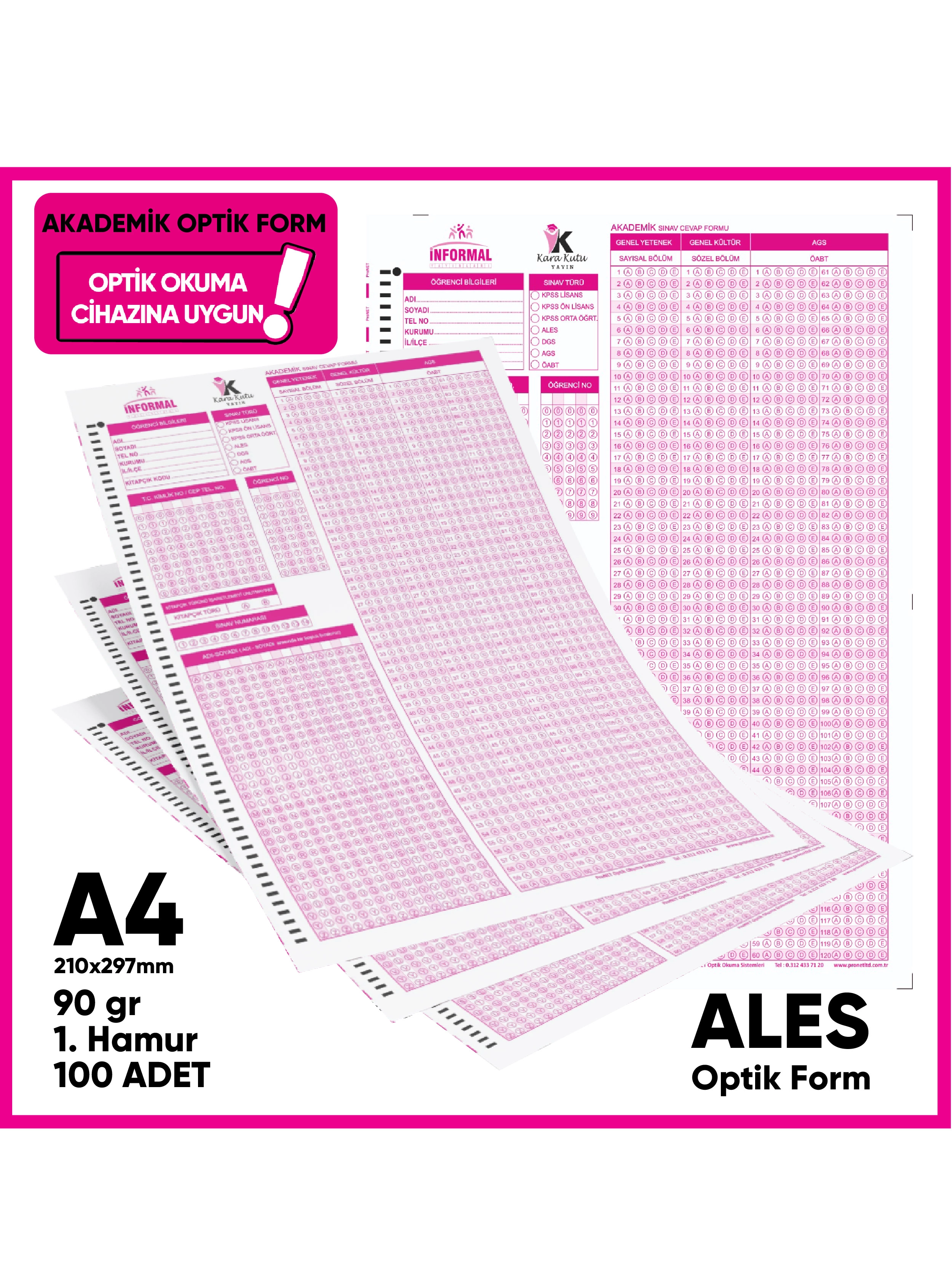 ALES Akademik Değerlendirme Optik Formu (100 Adet - 90 gr - Optik Okuma Cihazlarıyla Uyumlu)