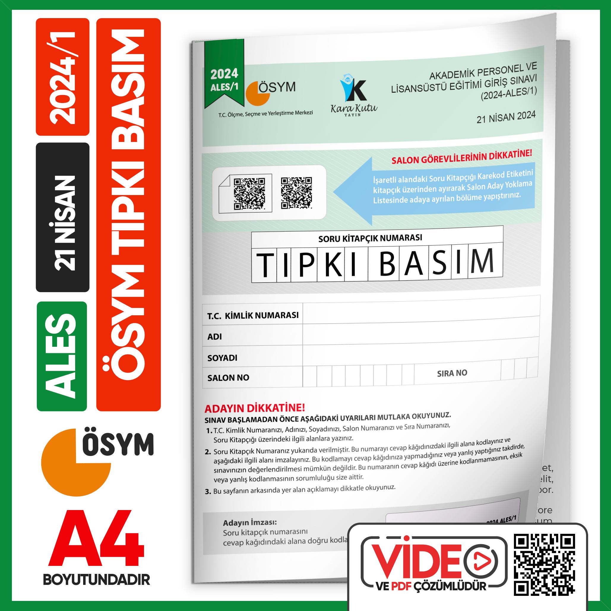ALES 2024/1 ÖSYM Tıpkı Basım Çıkmış Soru Deneme Kitapçığı Video