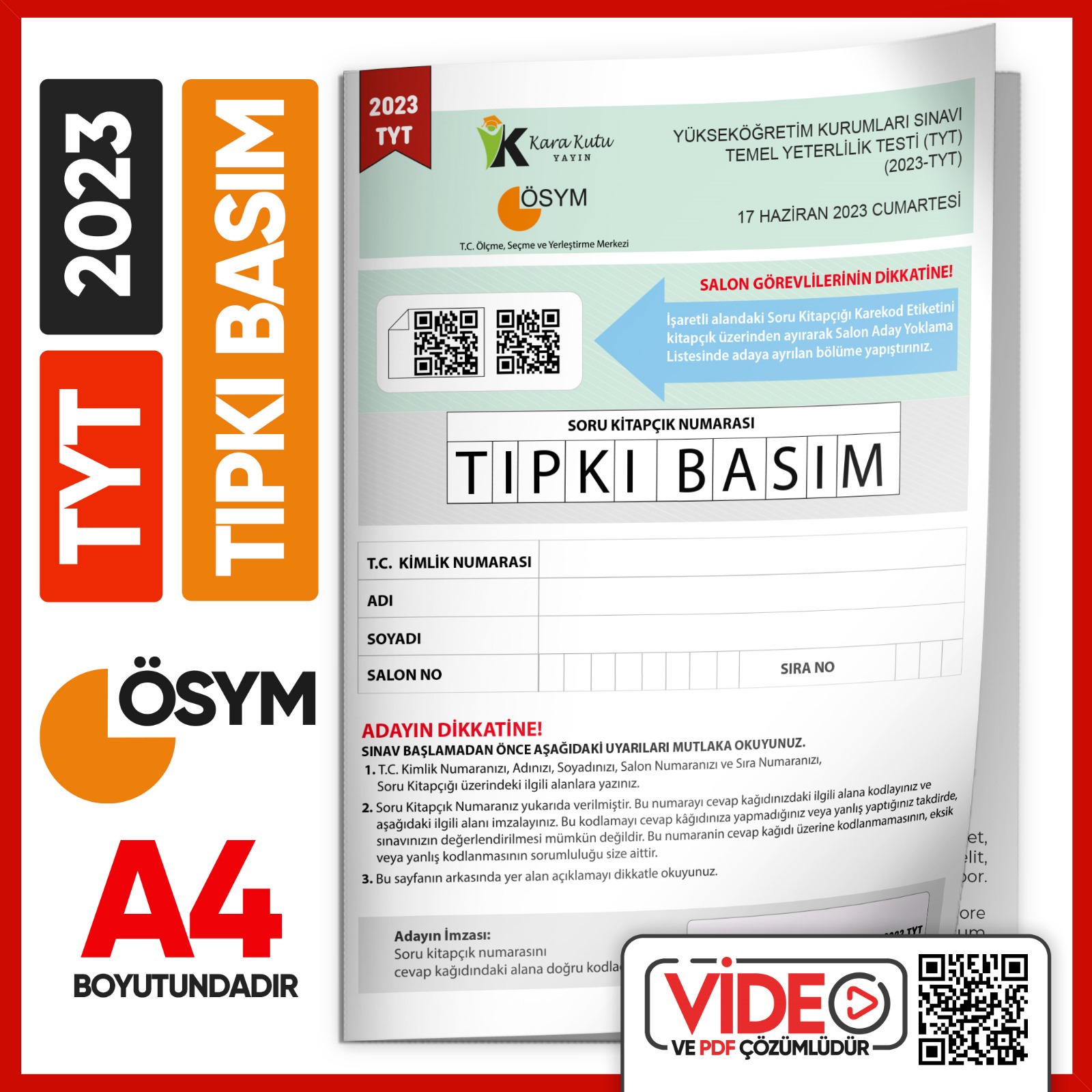 2023 YKS-TYT-AYT-MSÜ ÖSYM Çıkmış Soru Tıpkı Basım 3lü Deneme Kitapçıkları Türkiye G. Video Çözümlü