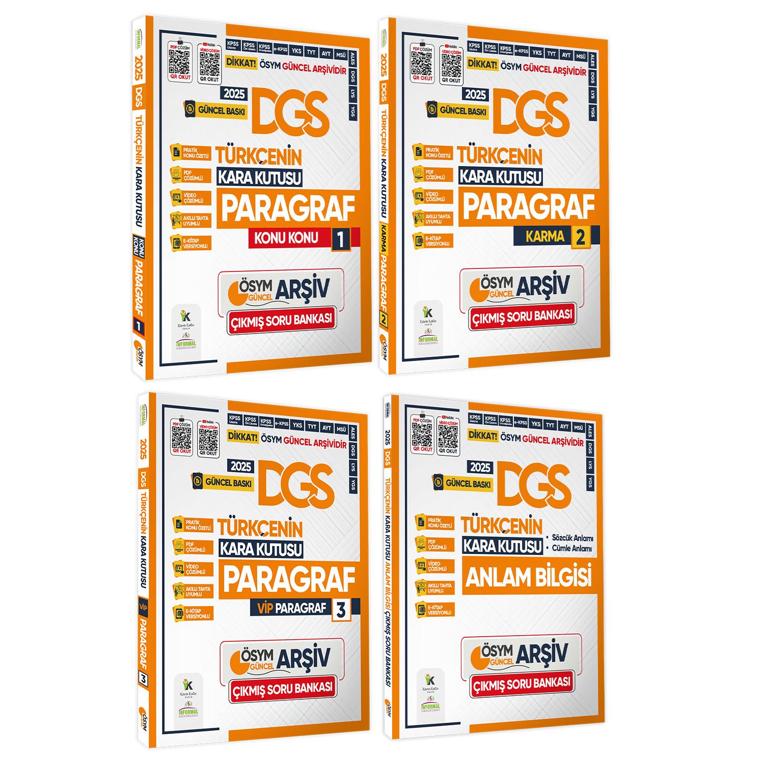2025 DGS Türkçenin Kara Kutusu ÖSYM Çıkmış Soru Bankası 4lü Set Konu Özetli Video/PDF Çözümlü