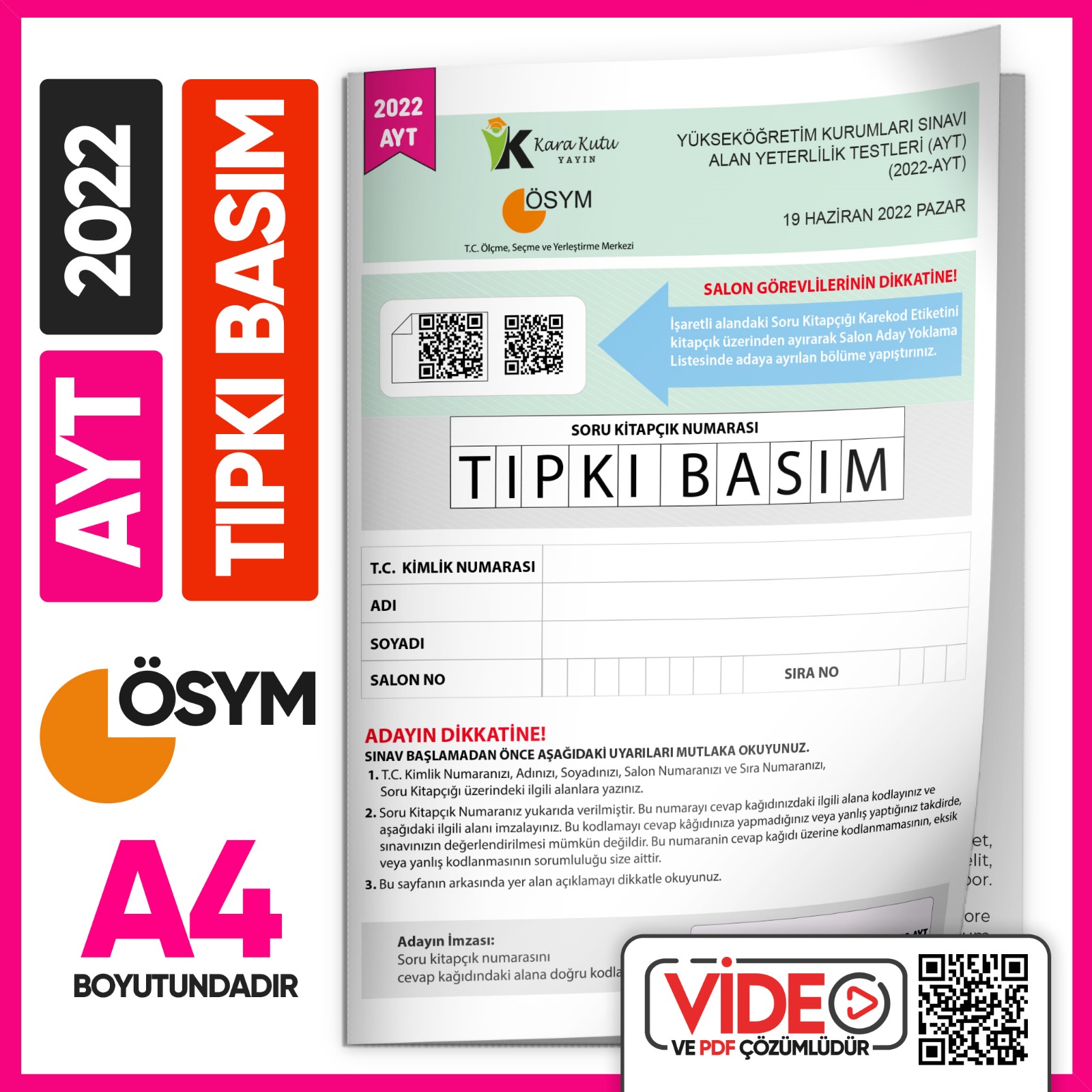 2022 YKS-TYT-AYT-MSÜ ÖSYM Çıkmış Soru Tıpkı Basım 3lü Deneme Kitapçıkları Türkiye G. Video Çözümlü
