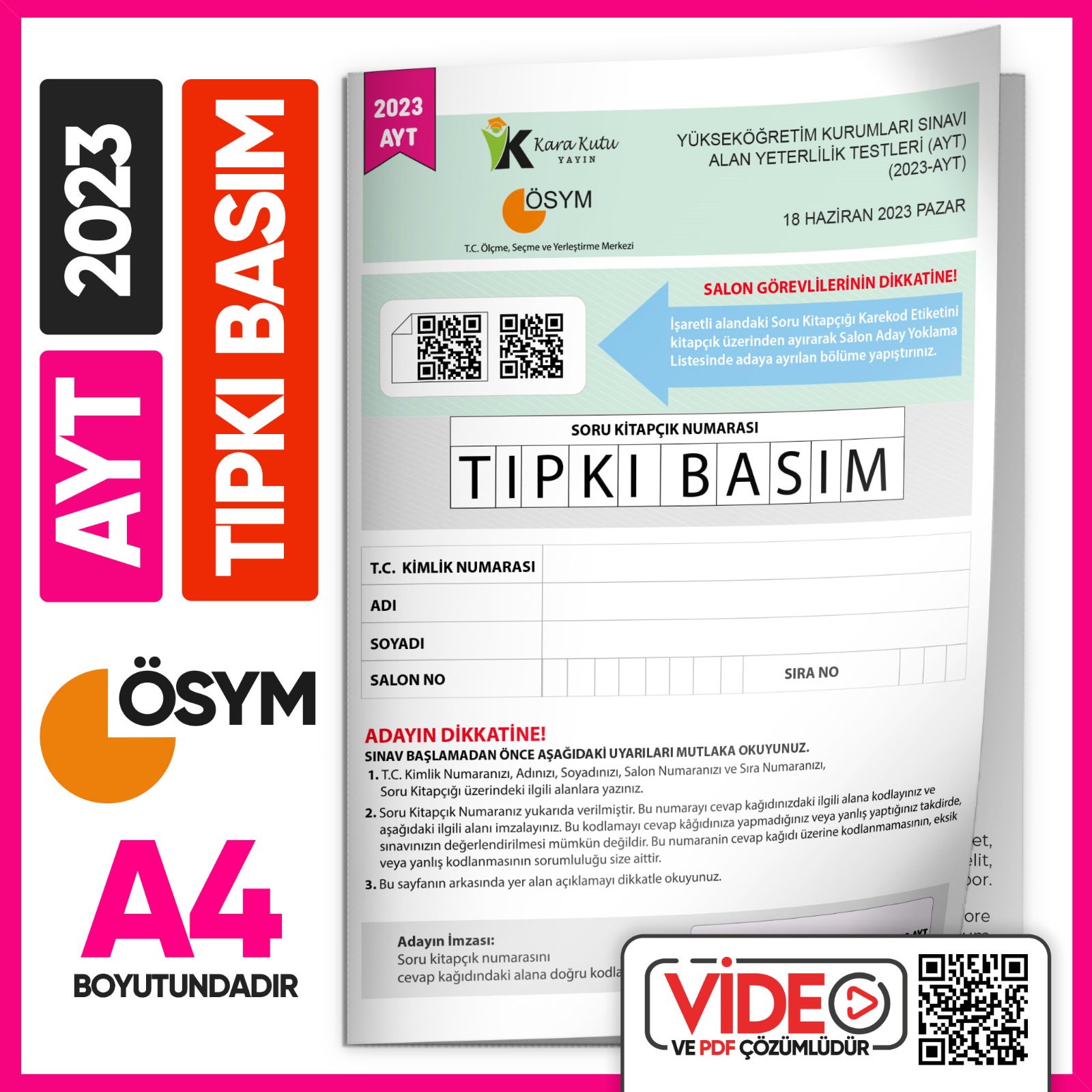 2023 YKS-TYT-AYT-MSÜ ÖSYM Çıkmış Soru Tıpkı Basım 3lü Deneme