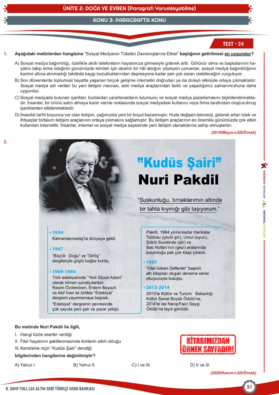 2027 8.Sınıf Full LGS Altın Seri (FULAS) TÜRKÇE MEB Çıkmış Soru Bankası Modüler Seti PDF/Video Çözümlü