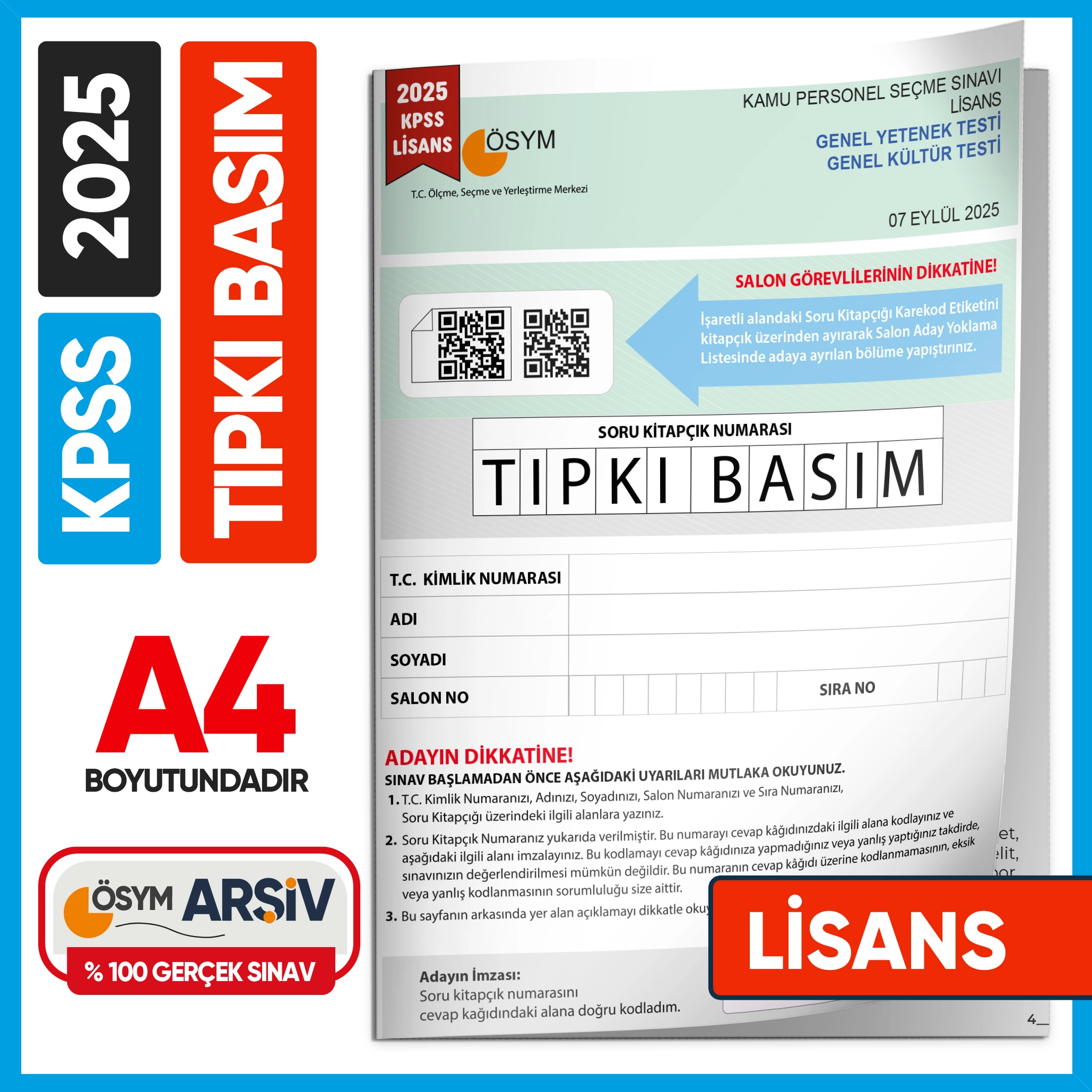 2025 KPSS LİSANS GY-GK ÖSYM Tıpkı Basım Çıkmış Soru Deneme Kitapçığı (Çözümlü Türkiye Geneli Sınav)