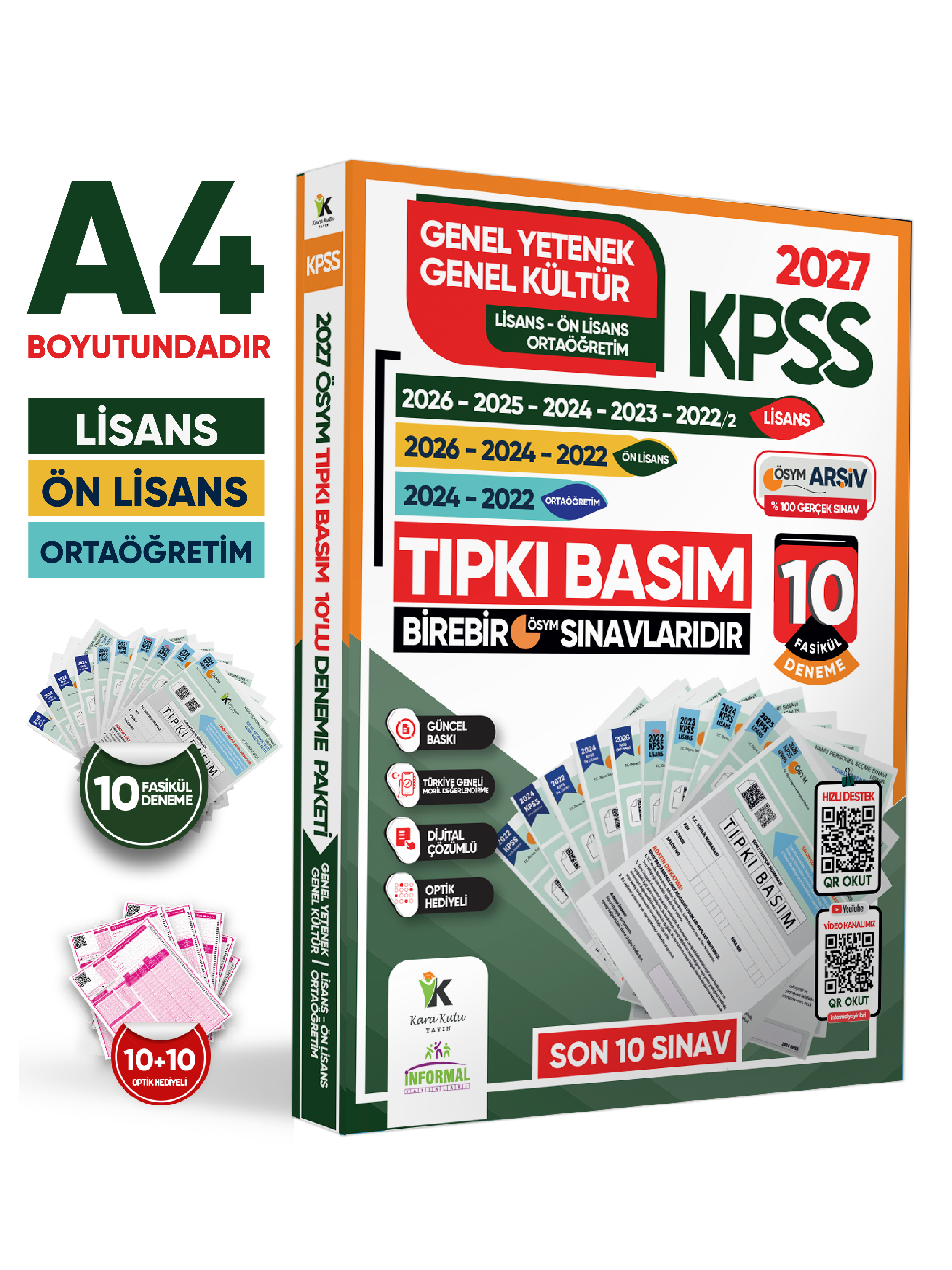 2027 KPSS Lisans-Ön Lisans-Ortaöğretim GY-GK Çıkmış Soru Tıpkı Basım 10lu Deneme Paketi TG Çözümlü