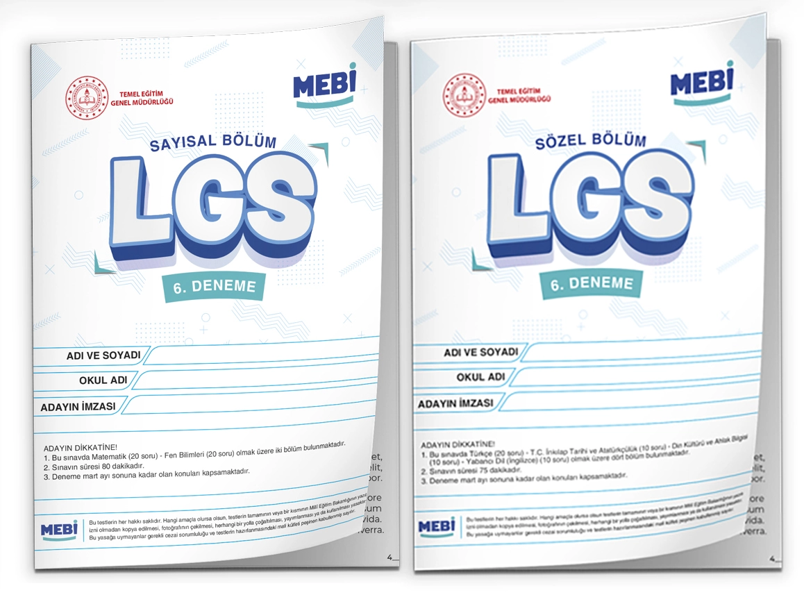 2026 LGS 8.Sınıf MEB ONLİNE Türkiye Geneli 6. Deneme (Sayısal–Sözel) Büyük Boy Renkli BASKI ÜCRETİ
