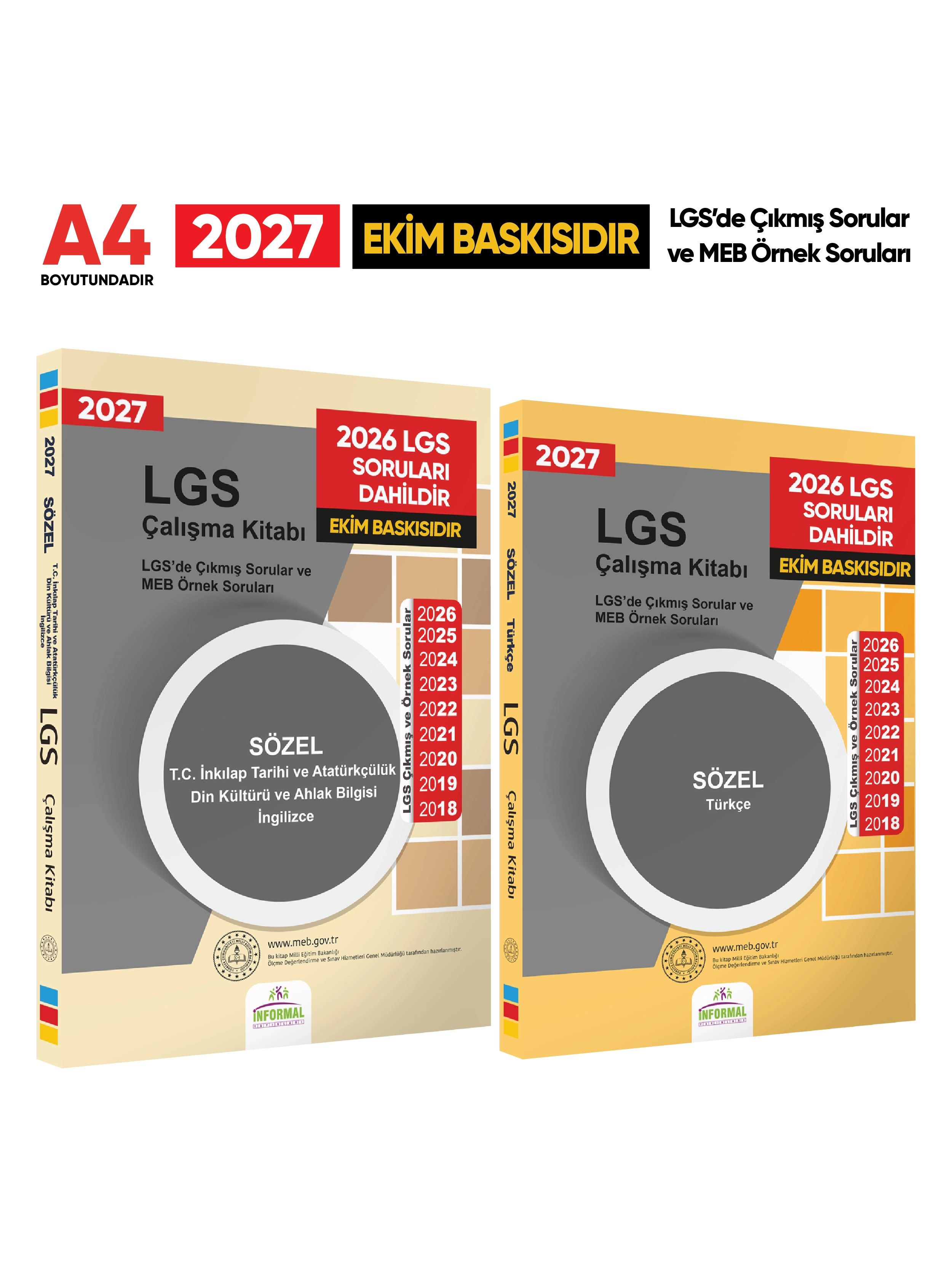 2027 LGS 8.Sınıf Çıkmış ve MEB Örnek Sorular Türkçe-Tarih-Din-İng SÖZEL Çalışma Kitabı 2li Kitap SET