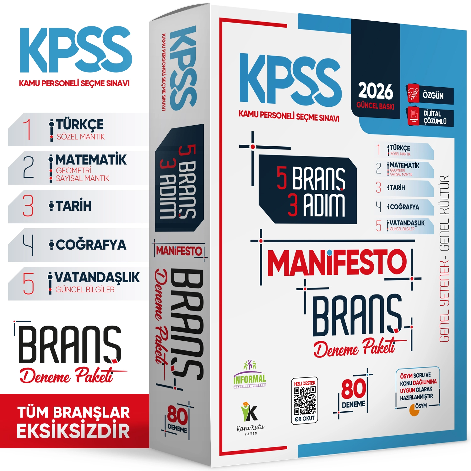2026 KPSS GY - GK 3 Adım 5li Manifesto Dijital Çözümlü Branş Deneme Seti