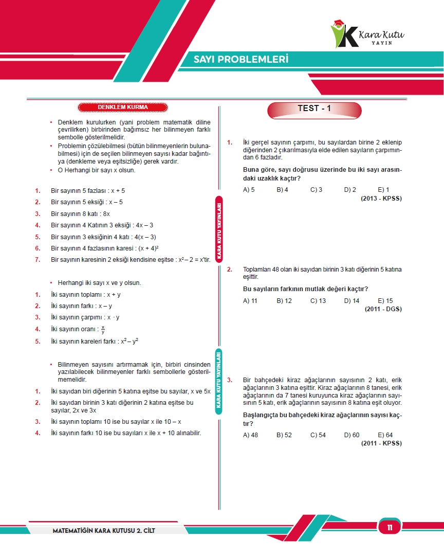 2025 ALES Matematik Kara Kutu 2.Cilt PROBLEMLER ÖSYM Çıkmış Soru Bankası Video/PDF Çözümlü