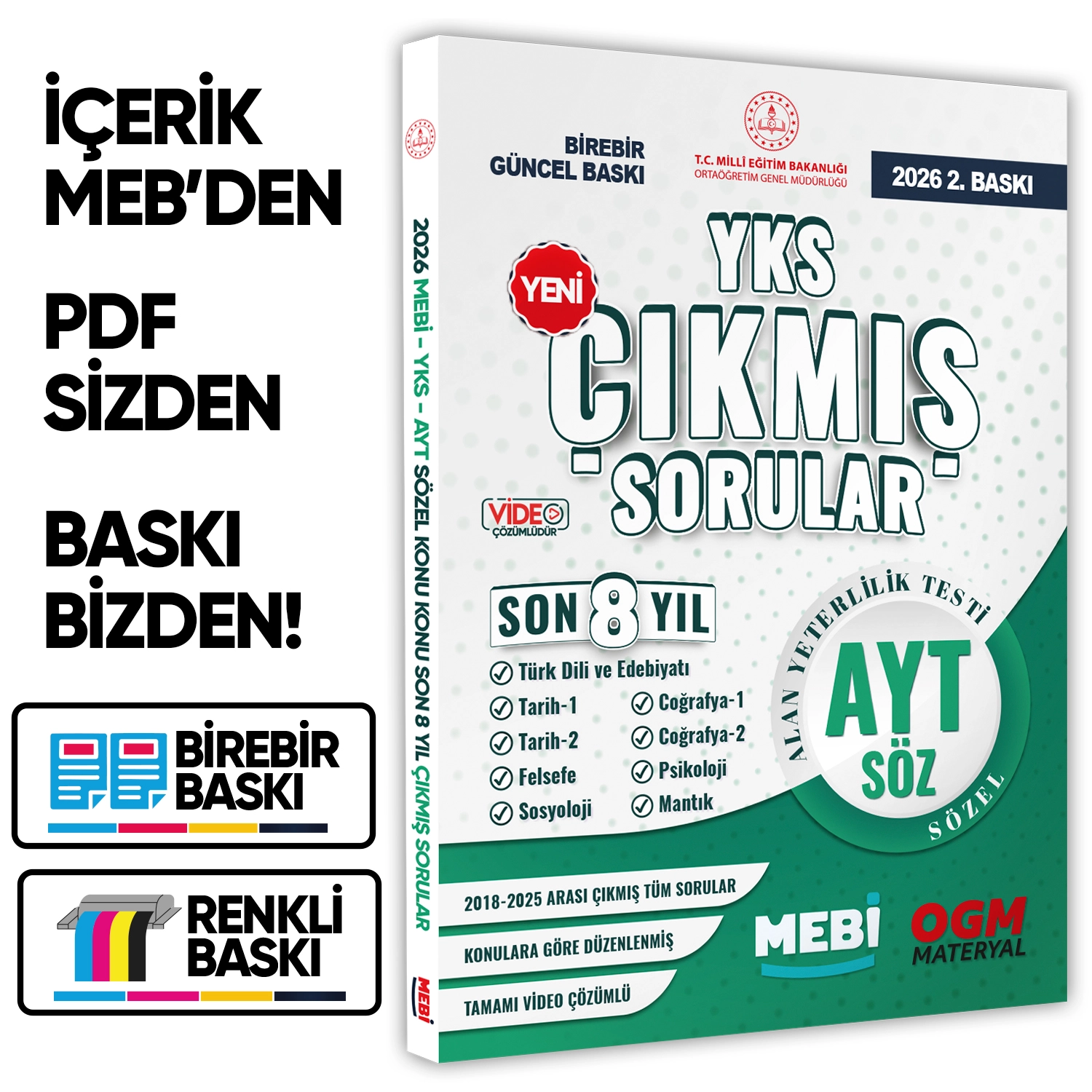 2026 YKS-AYT SÖZEL MEBİ Yeni Nesil Çıkmış Soru Bankası Son 8 Yıl Video/PDF Çözümlü BASKI ÜCRETİ
