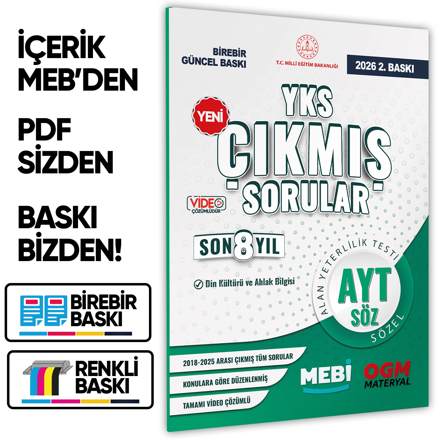 2026 YKS-AYT MEBİ DİN KÜLTÜRÜ ve AHLAK BİLGİSİ ÖSYM Çıkmış Soru Bankası SÖZEL Son 8 Yıl BASKI ÜCRETİ