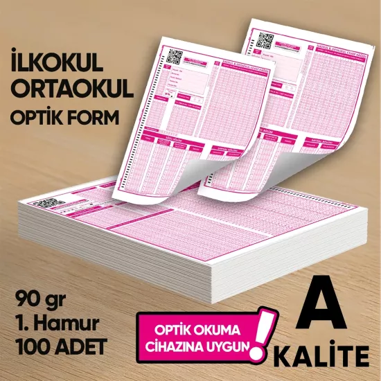 İlkokul-Ortaokul Deneme Sınavları İçin 100 Adet (90.GR) Optik Form - Optik Okuma Uyumlu