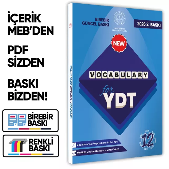 2026 YDT MEBİ İngilizce 12.Sınıf Vocabulary Kelime Bilgisi Soru Bankası Kitabı Çözümlü BASKI ÜCRETİ