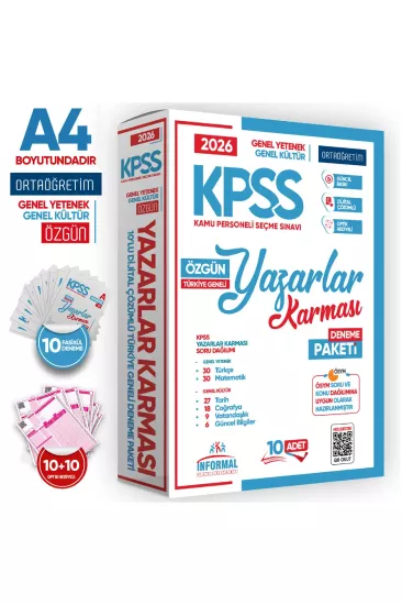 2026 KPSS Ortaöğretim Yazarlar Karması 10lu Deneme Paketi GY-GK Dijital Çözümlü TG Deneme