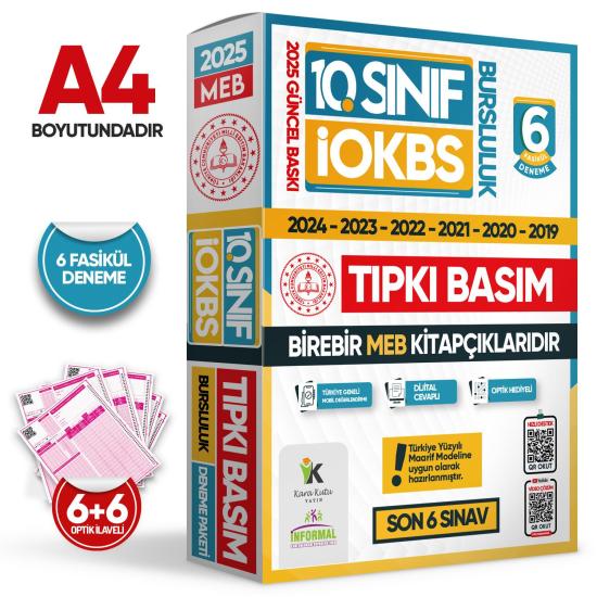 2025 10.Sınıf İOKBS (BURSLULUK SINAVI) MEB Çıkmış Soru Tıpkı Basım Deneme Paketi 6lı Türkiye Geneli