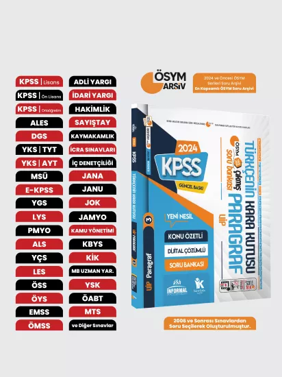 KPSS Türkçenin Kara Kutusu VİP PARAGRAF 3 Konu 2024 KPSS Türkçenin Kara Kutusu ÖSYM VİP PARAGRAF 3 Konu Özetli Çözümlü Çıkmış Soru Arşivi  BankasıÖ.Dijital Çözümlü Çıkmış Soru Bankası