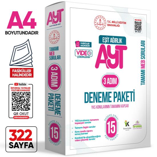 2025 3 Adım YKS-AYT Eşit Ağırlık (TM) MEBİ Özgün Sorular 15li Deneme Fasikül Paketi Video Çözümlü