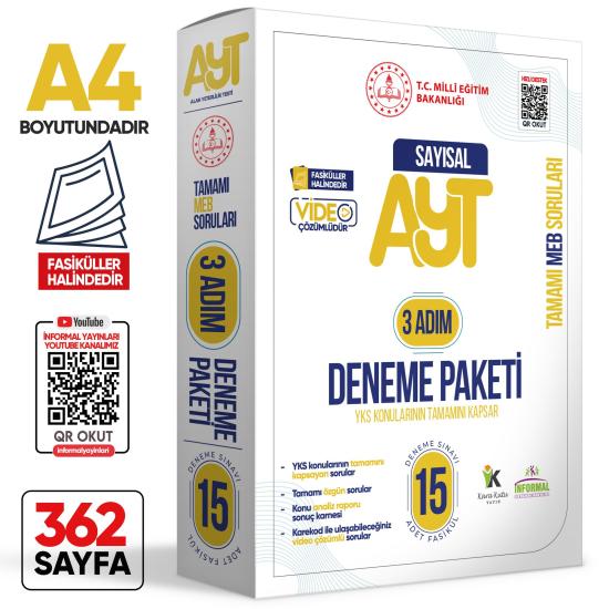 2025 3 Adım YKS-AYT Sayısal MEBİ Özgün Sorular 15li Deneme Fasikül Paketi Video Çözümlü