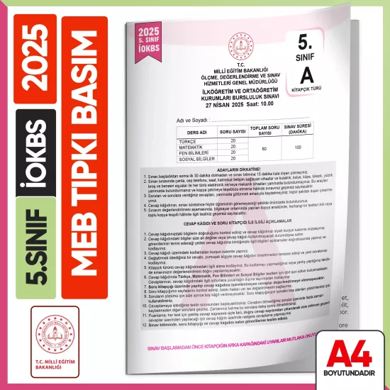 2025 5.Sınıf İOKBS BURSLULUK MEB Tıpkı Basım Çıkmış Soru Kitapçığı Video/PDF Çözümlü Türkiye Geneli