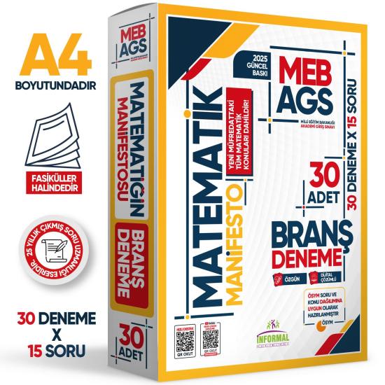 2025 MEB AGS Sayısal Yetenek MATEMATİK Manifesto Branş Denemesi 30lu Fasikül SETİ Dijital Çözümlü