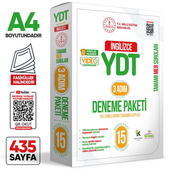 2025 3 Adım YKS-YDT İngilizce MEBİ Özgün Sorular 15li Deneme Kitapçık Fasikül Paketi Video Çözümlü