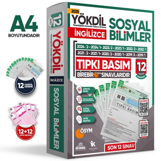 2025 YÖKDİL İngilizce SOSYAL BİLİMLER ÖSYM Çıkmış Soru Tıpkı Basım Deneme Paketi 12li Türkiye Geneli