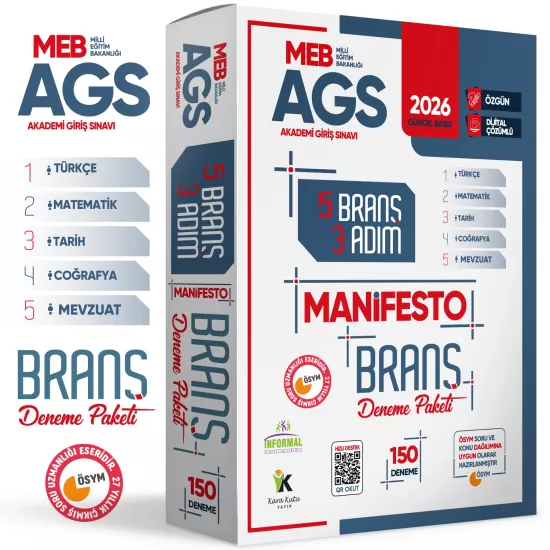 2026 MEB AGS TÜRKÇE-MATEMATİK-TARİH-COĞRAFYA-MEVZUAT 3 Adım 5li Manifesto 150 Adet Branş Deneme Seti