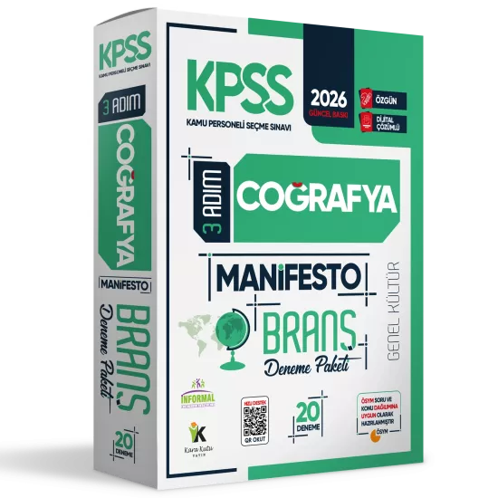 2026 KPSS Ön Lisans-Ortaöğretim 3 Adım Coğrafya Manifesto 20li Dijital Çözümlü Branş Deneme Paketi