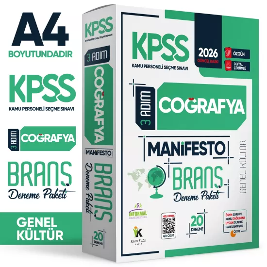 2026 KPSS Ön Lisans-Ortaöğretim 3 Adım Coğrafya Manifesto 20li Dijital Çözümlü Branş Deneme Paketi