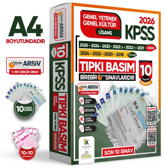 2026 KPSS Genel Yetenek-Genel Kültür Çıkmış Soru Tıpkı Basım 10lu Deneme Paketi TG Video/PDF Çözümlü
