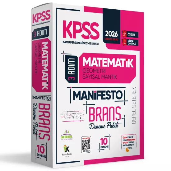 2026 KPSS Matematik 3 Adım Manifesto Branş Deneme Paketi 10lu Dijital Çözümlü (Sayısal Mantık Dahil)