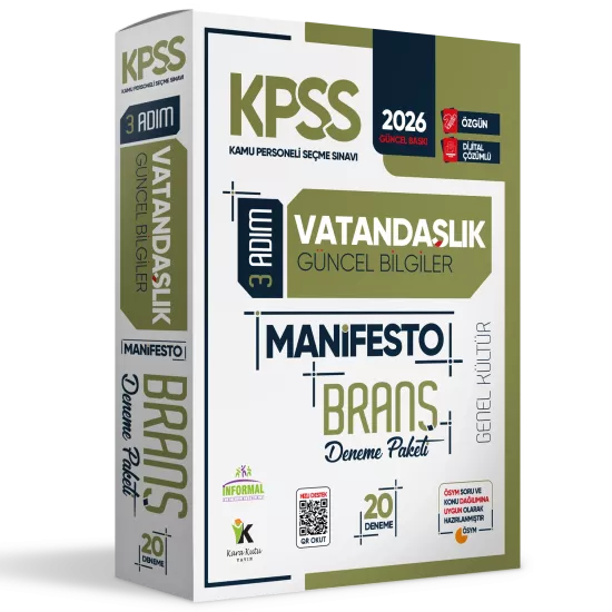2026 KPSS Genel Kültür 3 Adım Vatandaşlık Manifesto 20li Dijital Çözümlü Branş Deneme Paketi