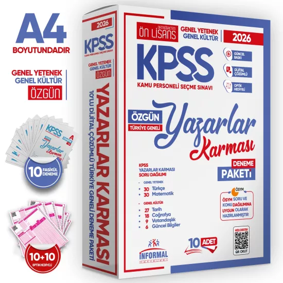 2026 KPSS Ön Lisans Yazarlar Karması GY-GK Türkiye Geneli Kurumsal 10lu Deneme Paketi Dijital Çözüm 