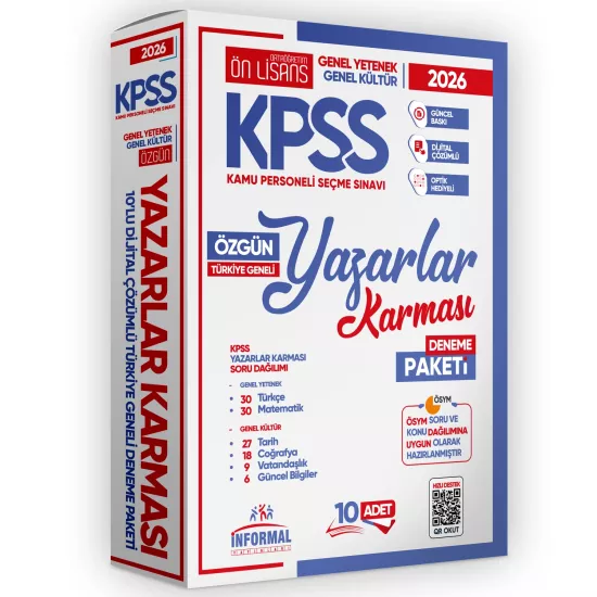 2026 KPSS Ön Lisans Yazarlar Karması GY-GK Türkiye Geneli Kurumsal 10lu Deneme Paketi Dijital Çözüm 