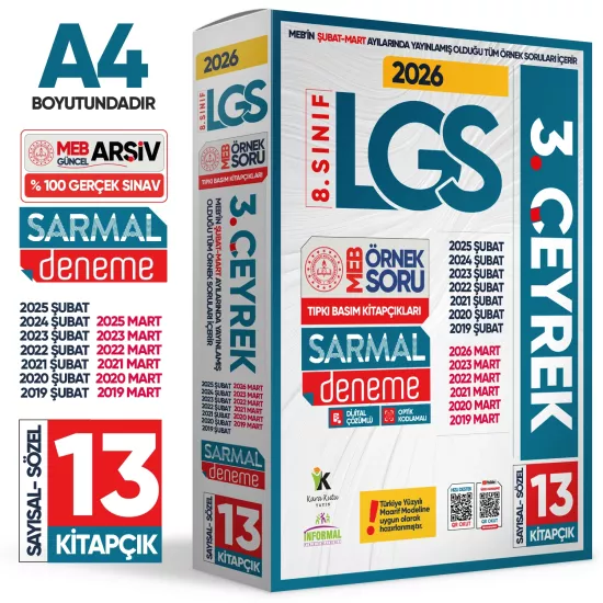 2026 8.Sınıf LGS 3. ÇEYREK Şubat-Mart Ayı MEB Örnek Soru Tıpkı Basım Sarmal Deneme Paketi Çözümlü